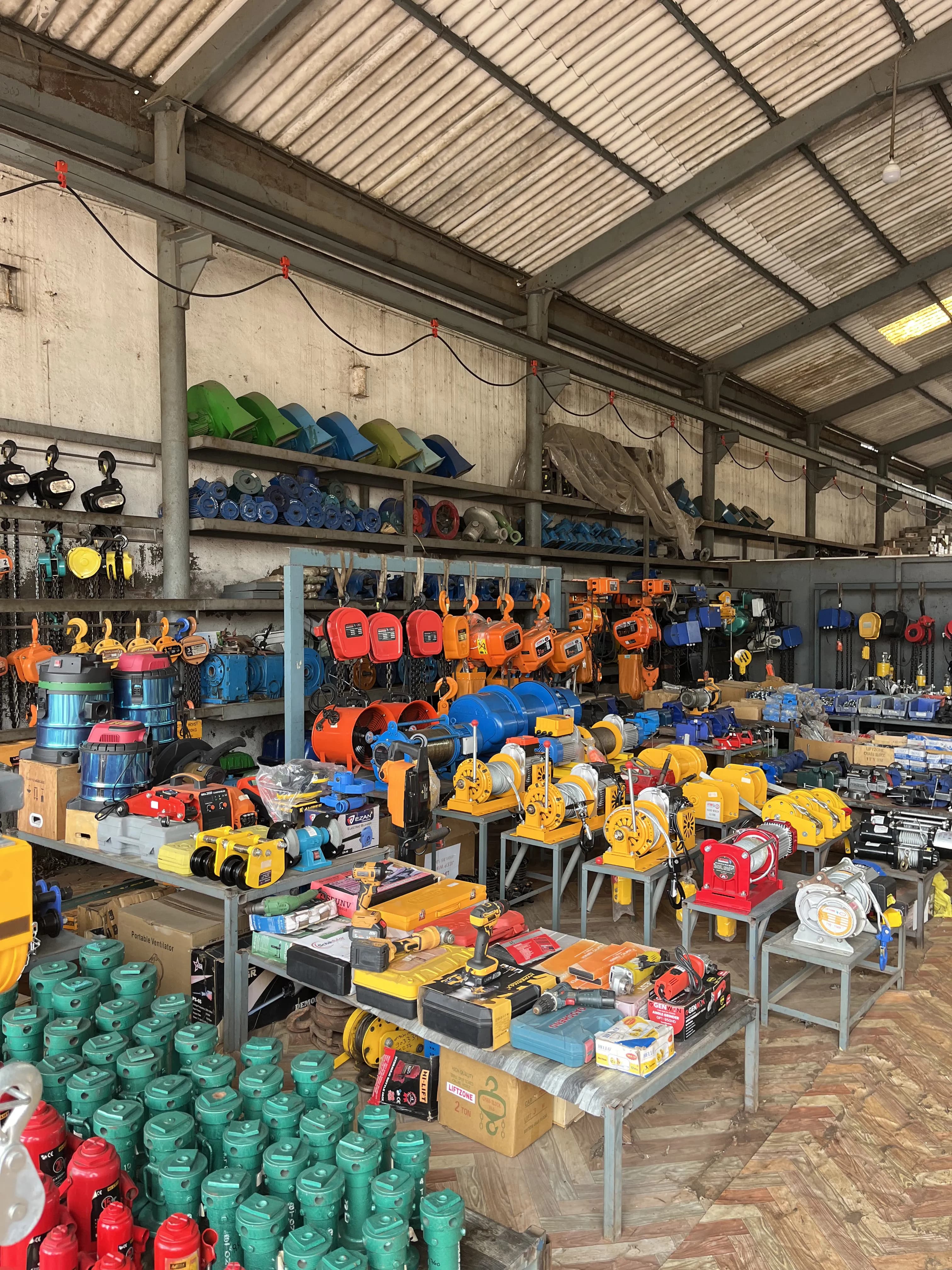Industrial electric motor winches ready for dispatch.