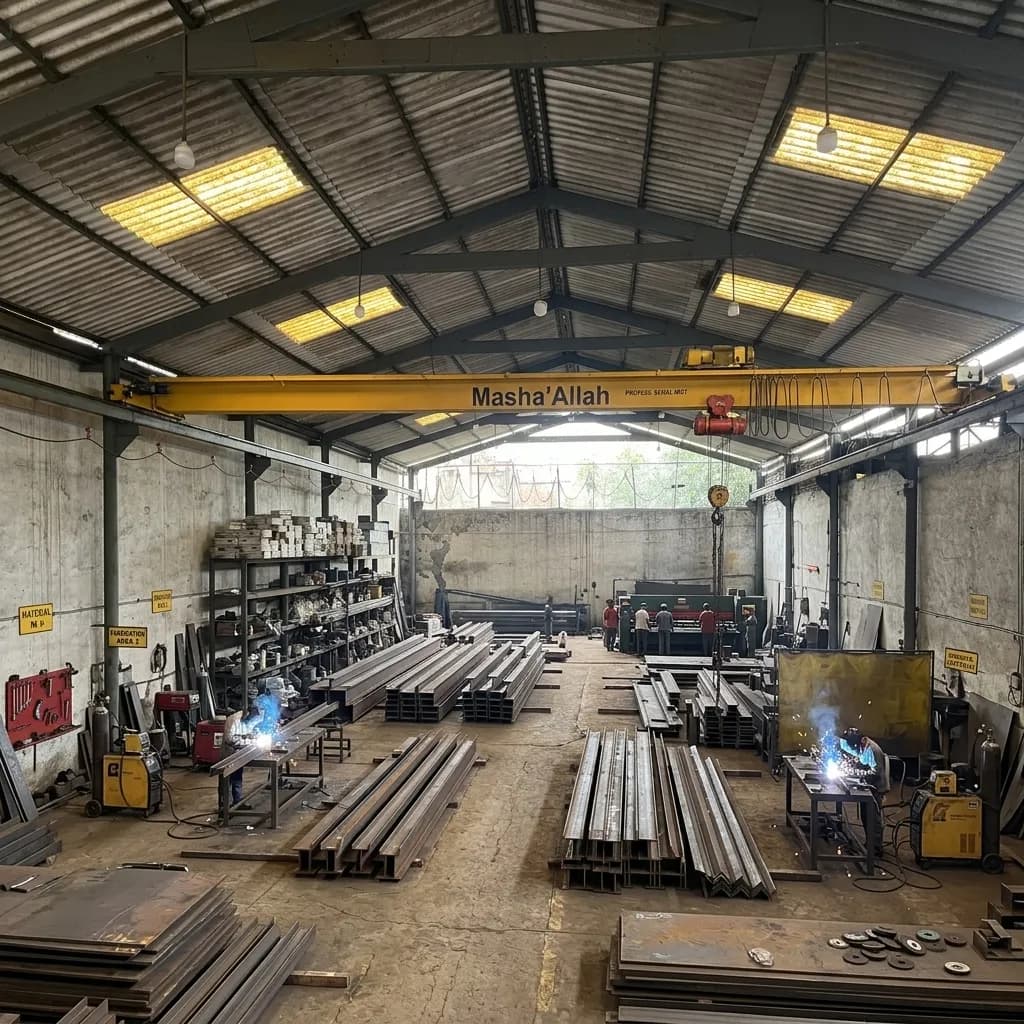 Overhead crane fabrication area with overhead cranes.